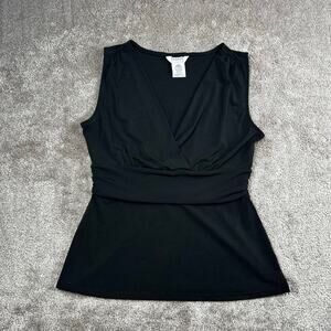 George Black Faux Wrap Peplum Top Size M V-Neck Sleeveless Office Corp Glam
